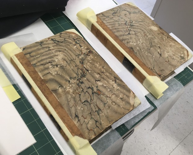 two damaged rare books